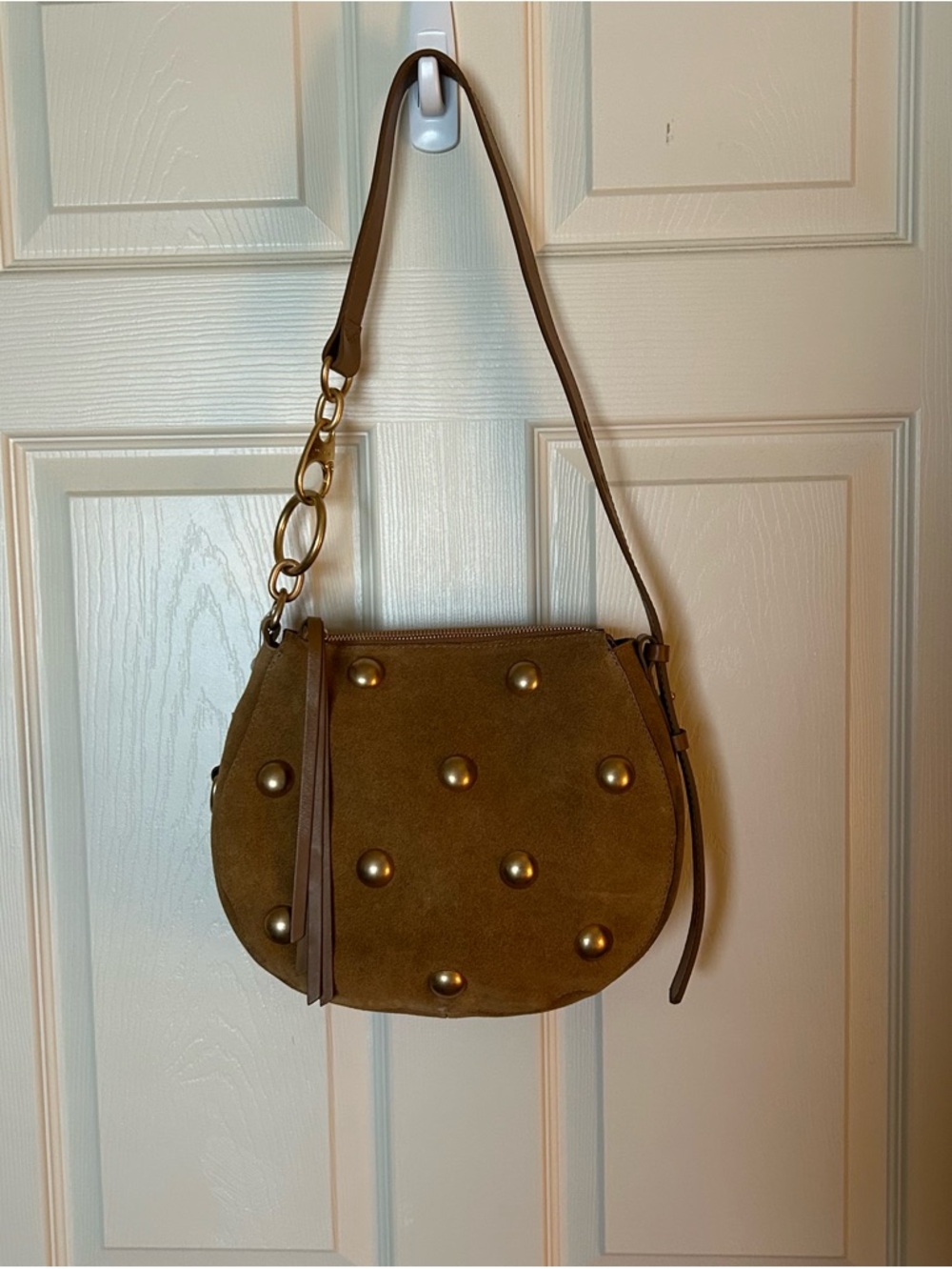 Arezzo Leather Suede Studded Crossbody Bag Rust Color Gold Accents NWT